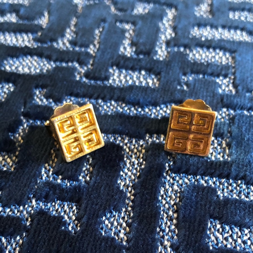 Vintage Givenchy Signed Pierced Logo Earrings - Picture 12 of 15